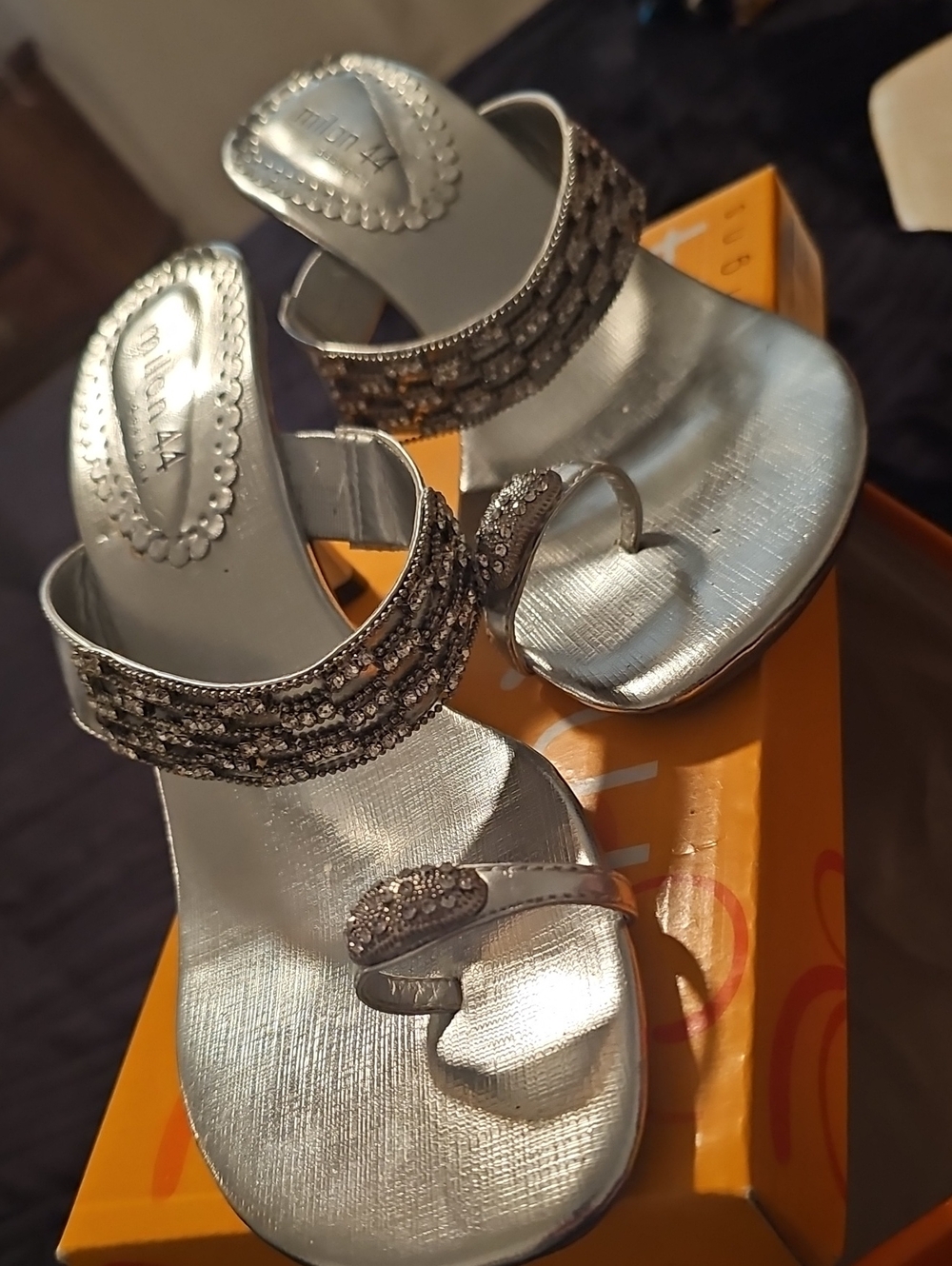 Diamond Supply Co. Silver Beaded Toe-Ring Slide Sandals